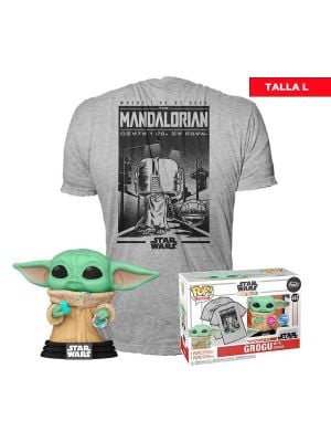 POP & TEE: Mando- Grogu w/cookie- L